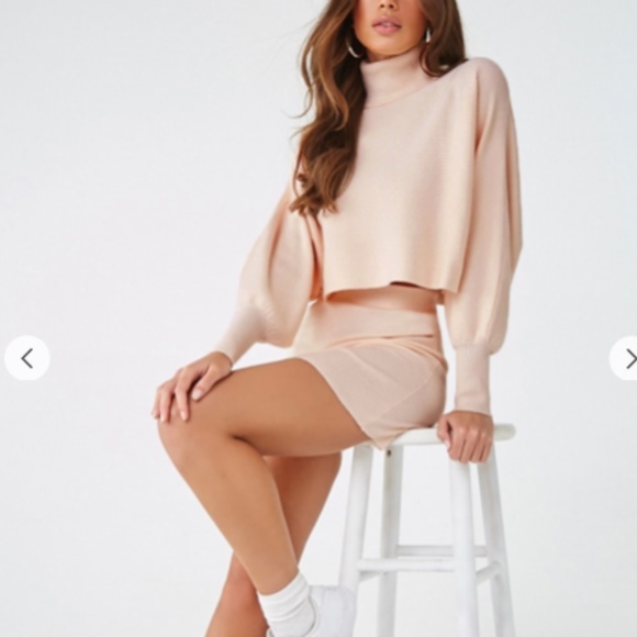 Ribbed Sweater Mini Skirt Set 